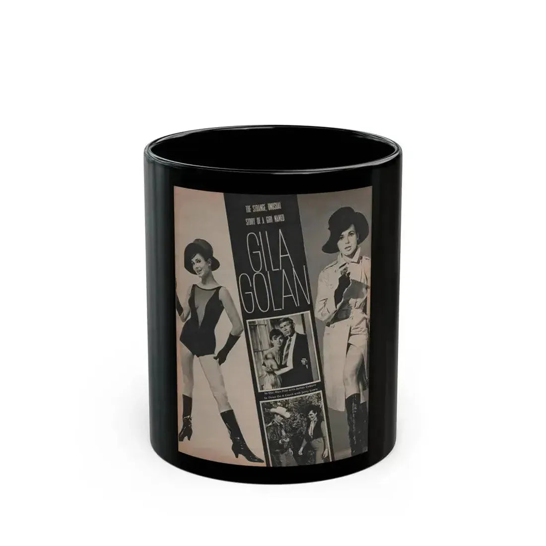 Gila Golan #152 - Photoplay Mag. July 1966 - 4 B&W Photos & Article about Gila (Vintage Female Icon) Black Coffee Mug 11oz - Go Mug Yourself