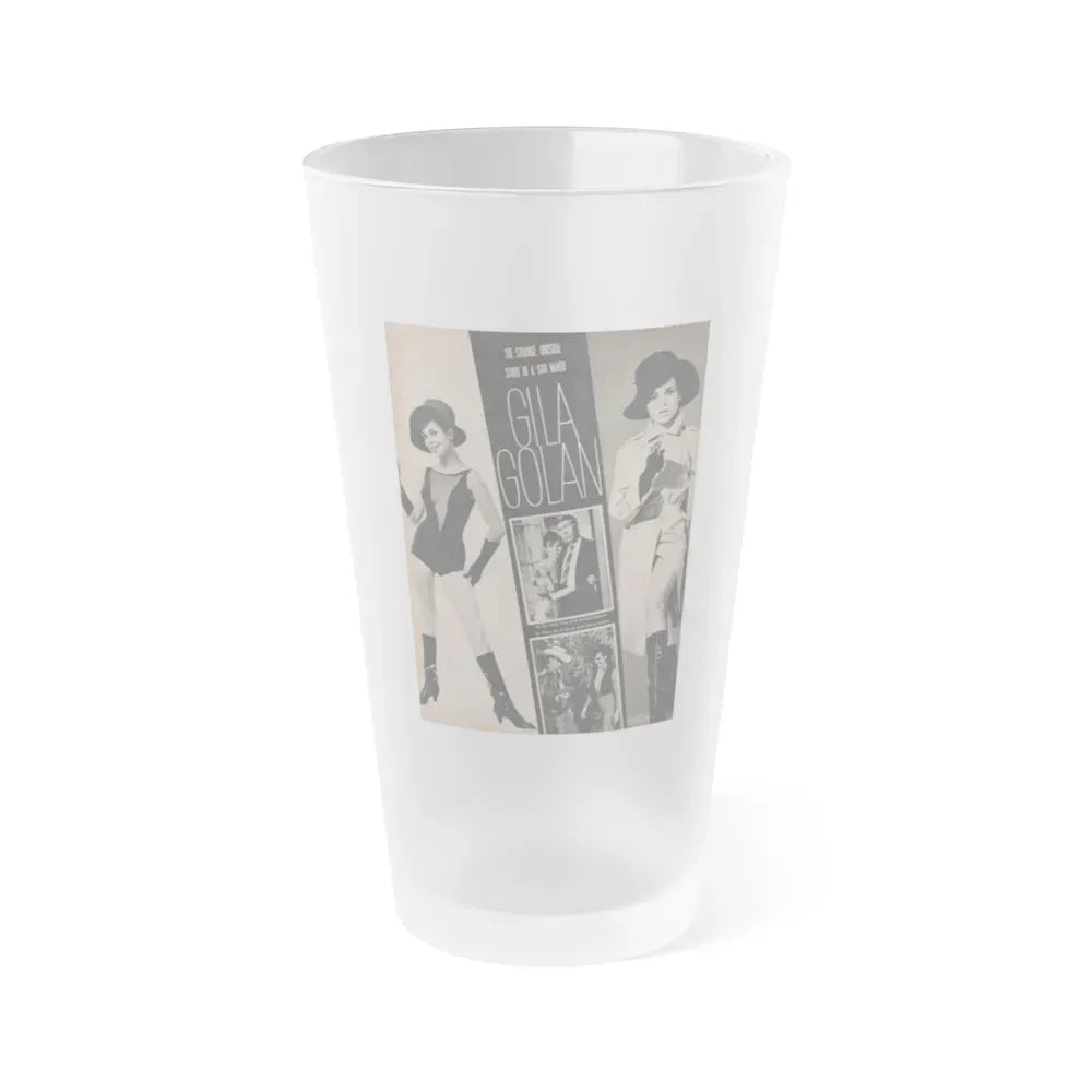 Gila Golan #152 - Photoplay Mag. July 1966 - 4 B&W Photos & Article about Gila (Vintage Female Icon) Frosted Pint Glass 16oz 16oz Frosted - Go Mug Yourself