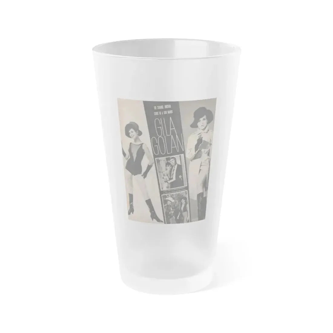 Gila Golan #152 - Photoplay Mag. July 1966 - 4 B&W Photos & Article about Gila (Vintage Female Icon) Frosted Pint Glass 16oz 16oz Frosted - Go Mug Yourself