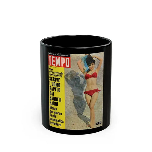 Gila Golan #165 - Tempo Italian Mag. 1967 - Gila on Cover in Color (Vintage Female Icon) Black Coffee Mug 11oz - Go Mug Yourself