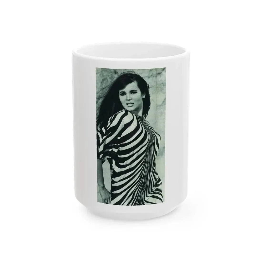 Gila Golan #168 - Tempo Italian Mag. 1967 - 1 Page 2 B&W Photos but cropped to 1 1 (Vintage Female Icon) White Coffee Mug 15oz - Go Mug Yourself
