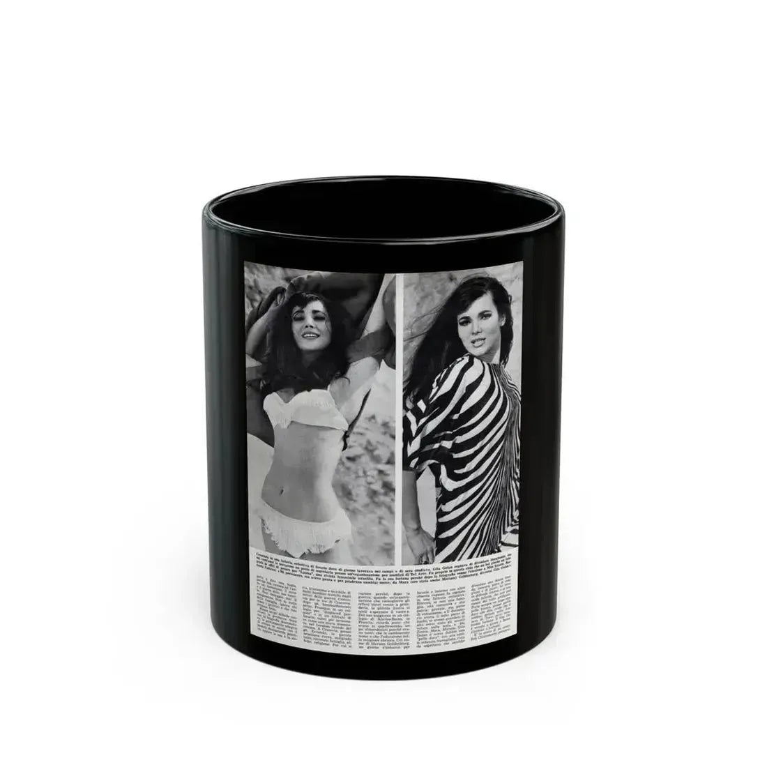 Gila Golan #168 - Tempo Italian Mag. 1967 - 1 Page 2 B&W Photos (Vintage Female Icon) Black Coffee Mug 11oz - Go Mug Yourself