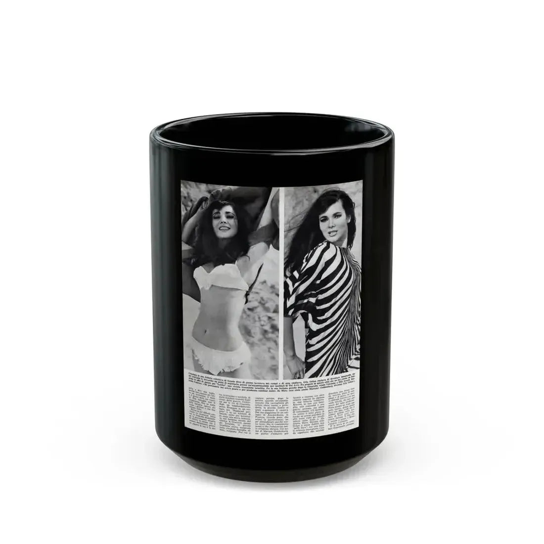 Gila Golan #168 - Tempo Italian Mag. 1967 - 1 Page 2 B&W Photos (Vintage Female Icon) Black Coffee Mug 15oz - Go Mug Yourself