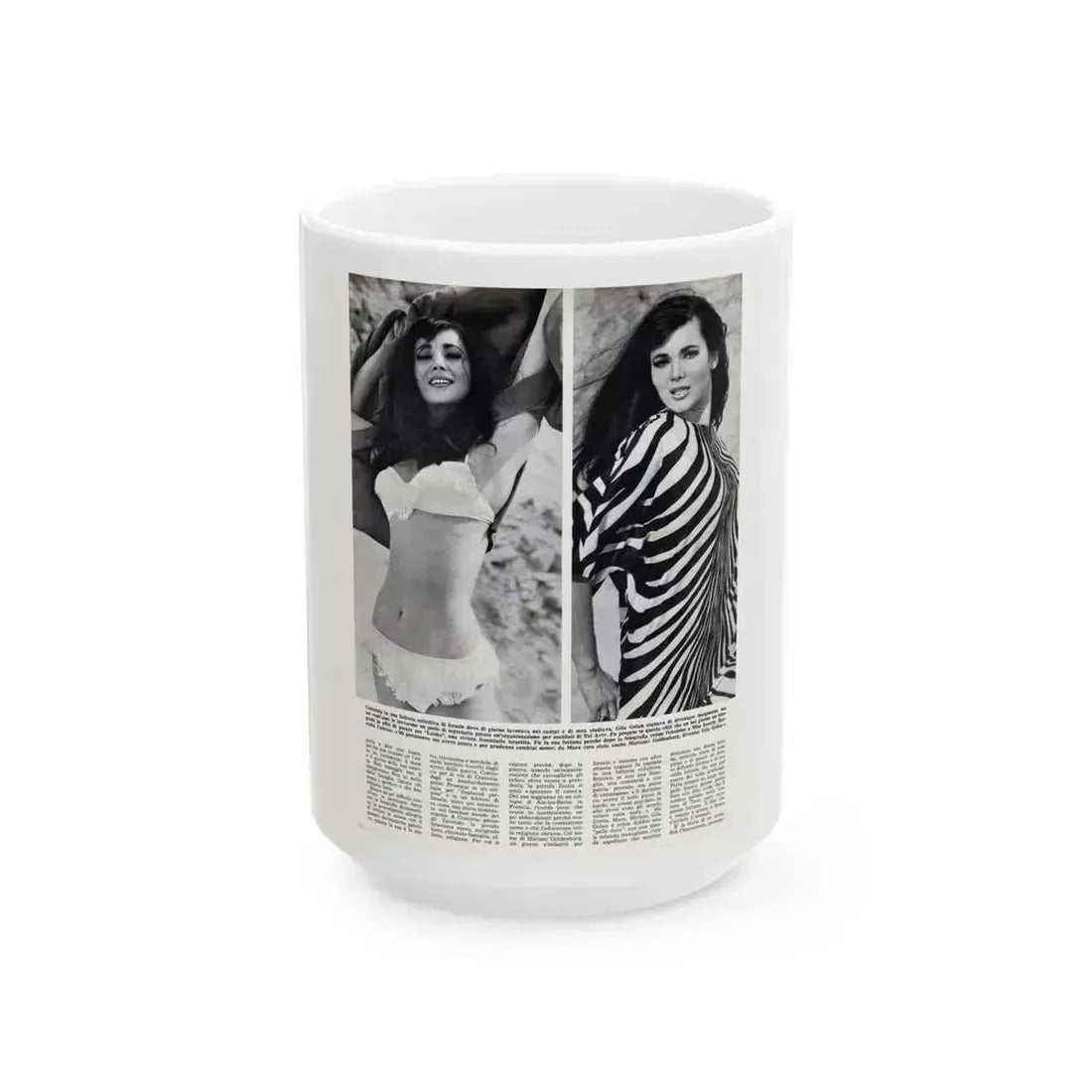 Gila Golan #168 - Tempo Italian Mag. 1967 - 1 Page 2 B&W Photos (Vintage Female Icon) White Coffee Mug 15oz - Go Mug Yourself