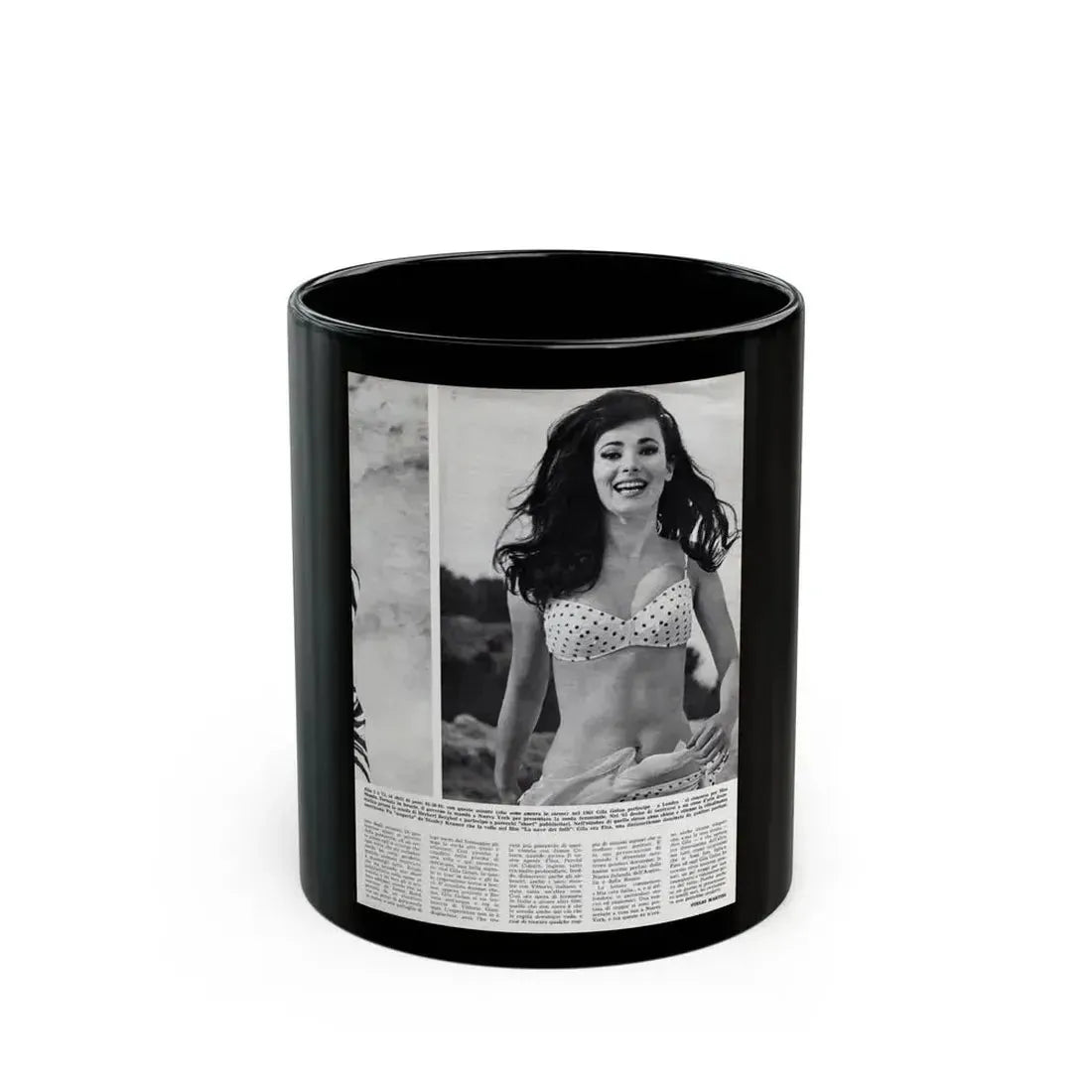Gila Golan #169 - Tempo Italian Mag. 1967 - 1 Page 1 B&W Photo (Vintage Female Icon) Black Coffee Mug 11oz - Go Mug Yourself