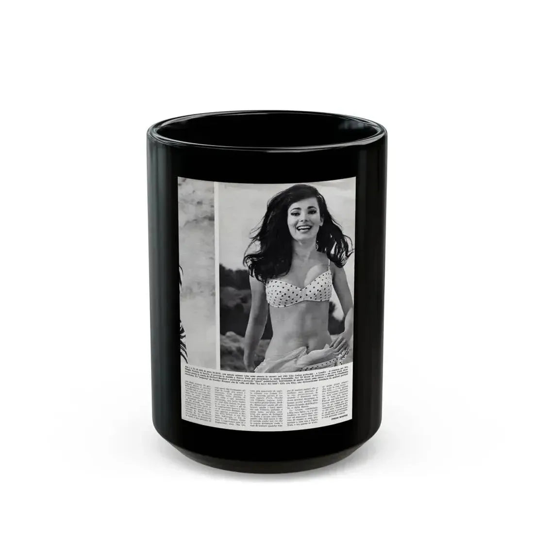 Gila Golan #169 - Tempo Italian Mag. 1967 - 1 Page 1 B&W Photo (Vintage Female Icon) Black Coffee Mug 15oz - Go Mug Yourself