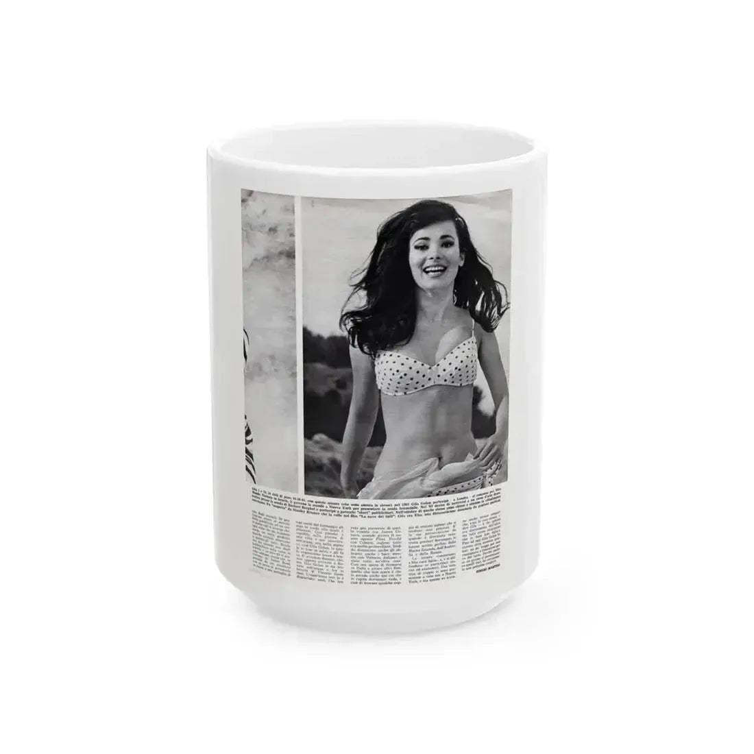Gila Golan #169 - Tempo Italian Mag. 1967 - 1 Page 1 B&W Photo (Vintage Female Icon) White Coffee Mug 15oz - Go Mug Yourself