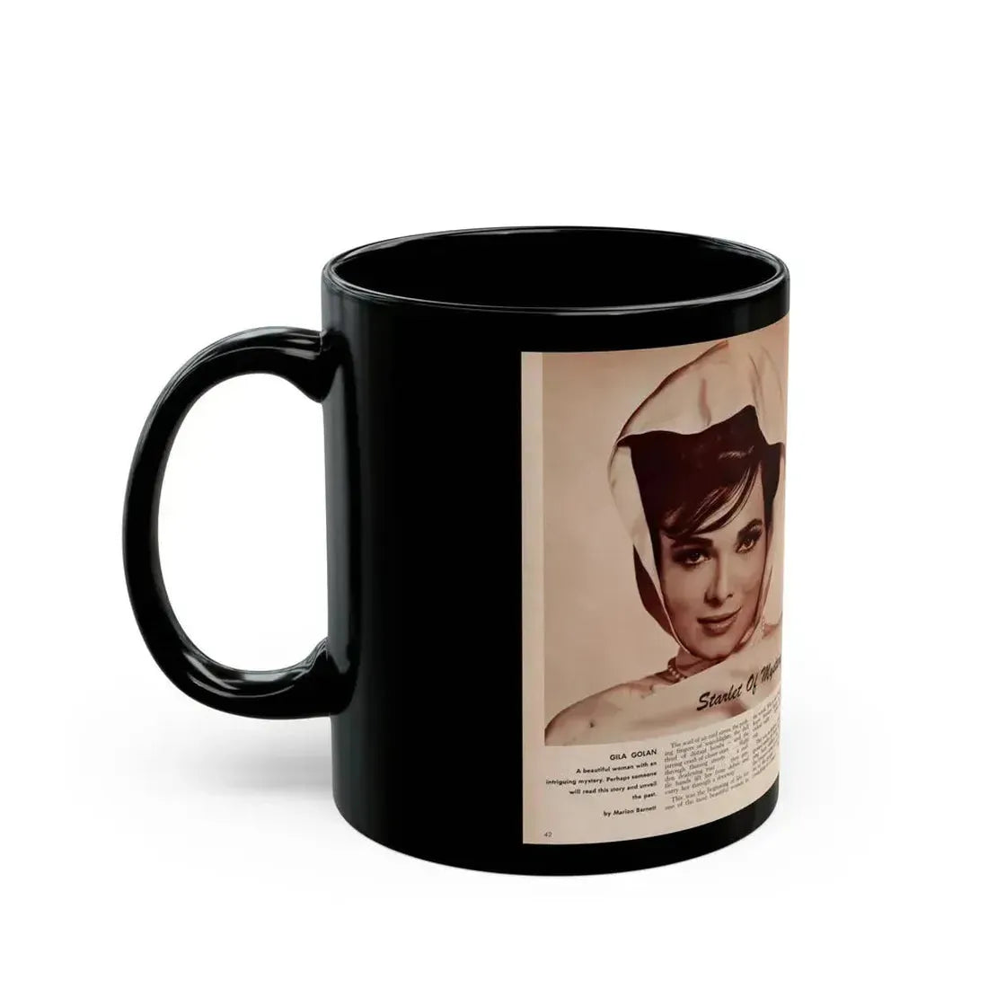 Gila Golan #170 - 1 B&W Glamour Headshot & Article on Gila from Millionaire Mag. March '66 (Vintage Female Icon) Black Coffee Mug - Go Mug Yourself