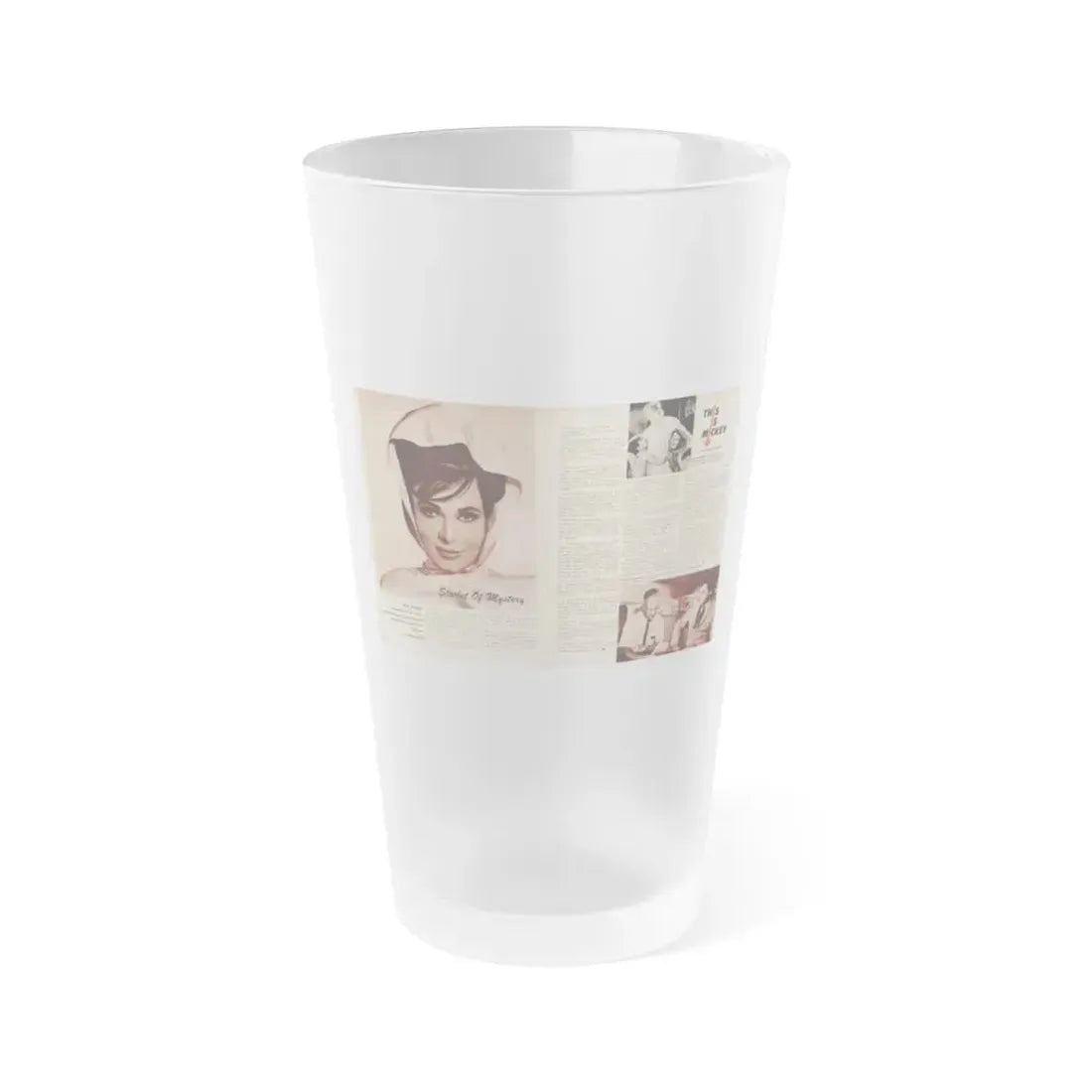 Gila Golan #170 - 1 B&W Glamour Headshot & Article on Gila from Millionaire Mag. March '66 (Vintage Female Icon) Frosted Pint Glass 16oz 16oz Frosted - Go Mug Yourself