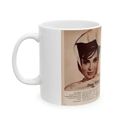 Gila Golan #170 - 1 B&W Glamour Headshot & Article on Gila from Millionaire Mag. March '66 (Vintage Female Icon) White Coffee Mug - Go Mug Yourself
