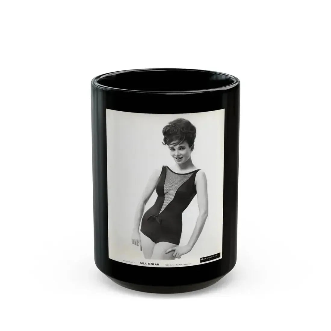 Gila Golan #199 - 8x10 B&W Upper Body Cheesecake Photo from Mid 60's (Vintage Female Icon) Black Coffee Mug 15oz - Go Mug Yourself