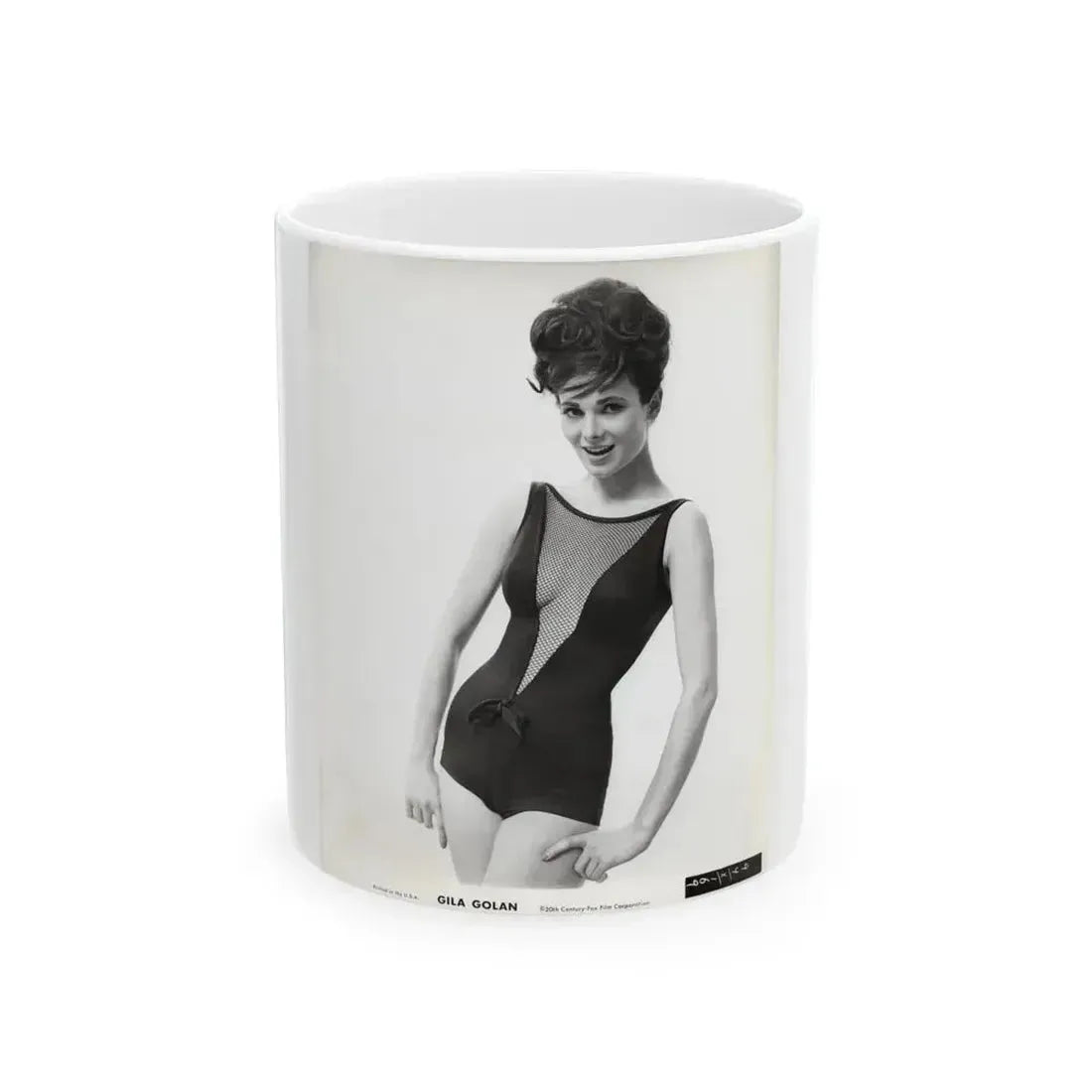 Gila Golan #199 - 8x10 B&W Upper Body Cheesecake Photo from Mid 60's (Vintage Female Icon) White Coffee Mug 11oz - Go Mug Yourself
