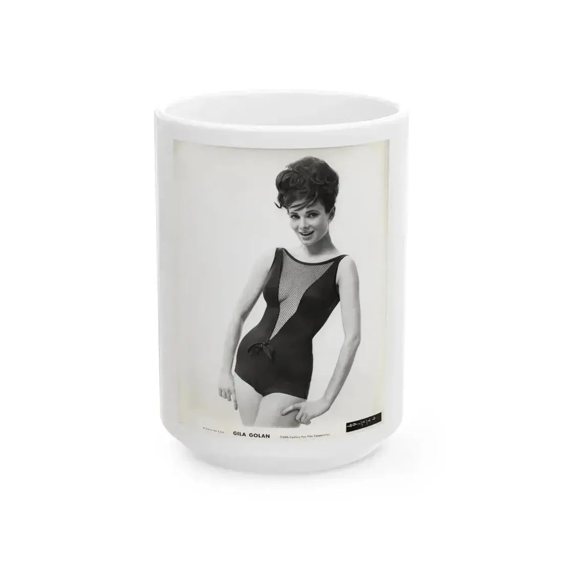 Gila Golan #199 - 8x10 B&W Upper Body Cheesecake Photo from Mid 60's (Vintage Female Icon) White Coffee Mug 15oz - Go Mug Yourself