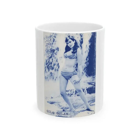Gila Golan #70 - 7x10 B&W Full Body 2-Piece Bikini Pin-Up Page in Blue Tint from 60's Japanese Mag. Page (Vintage Female Icon) White Coffee Mug 11oz - Go Mug Yourself