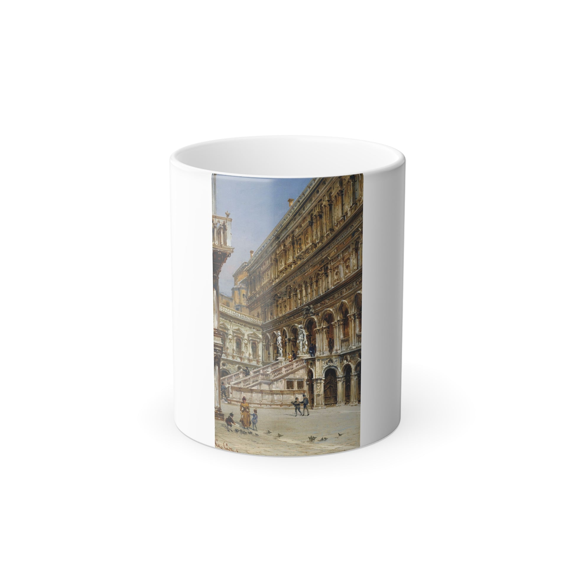 Giovanni Grubacs (1819-1919) The Giant's Staircase in the Courtyard of the Doge's Palace - Oil on Board - Color Changing Mug 11oz-11oz-Go Mug Yourself