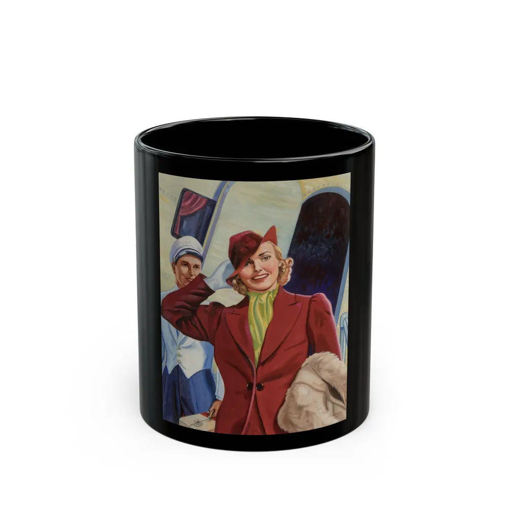 Girl and Airplane, advertisement - Black Coffee Mug-11oz-Go Mug Yourself