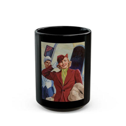 Girl and Airplane, advertisement - Black Coffee Mug-15oz-Go Mug Yourself