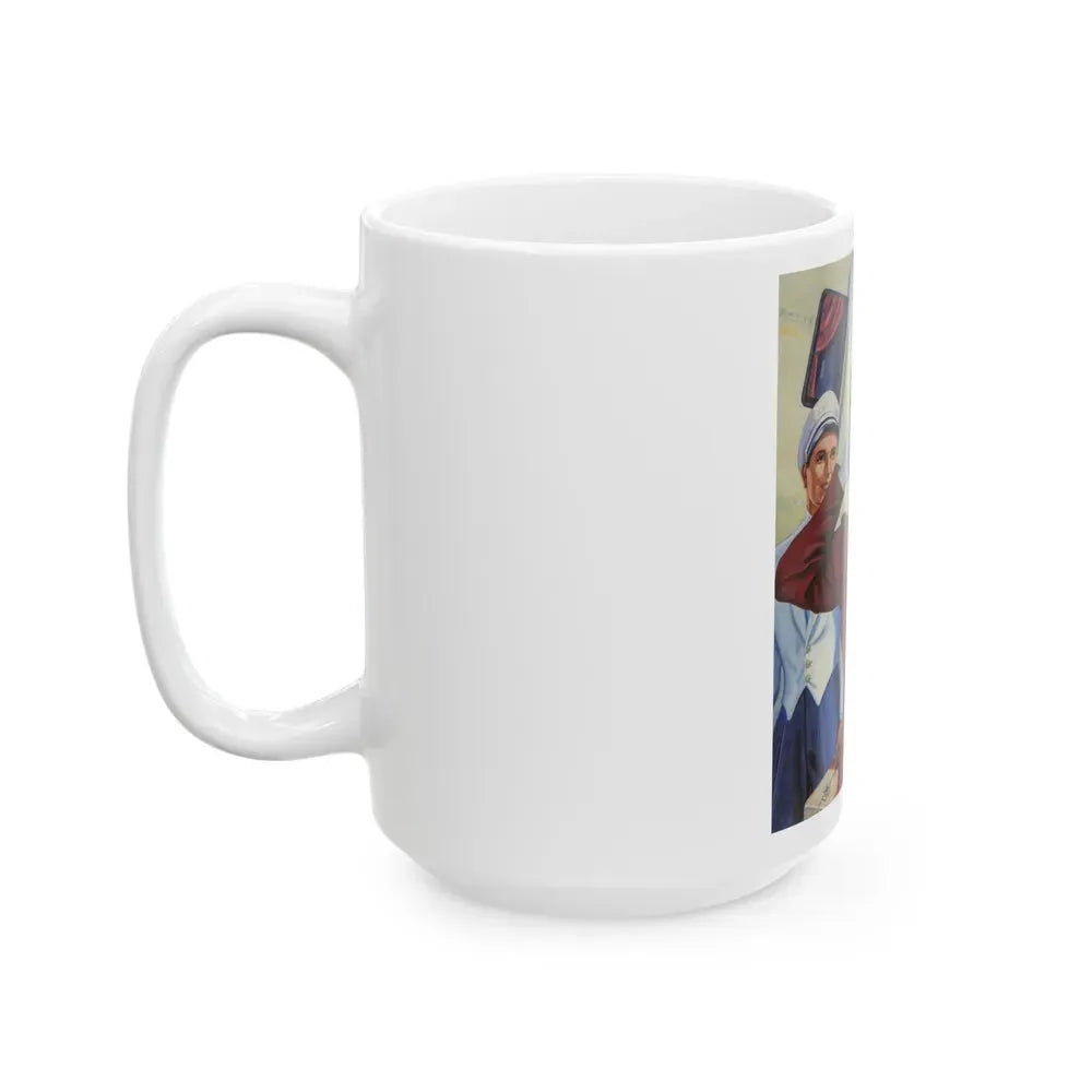 Girl and Airplane, advertisement - White Coffee Mug - Go Mug Yourself