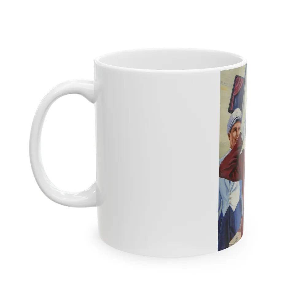 Girl and Airplane, advertisement - White Coffee Mug-Go Mug Yourself