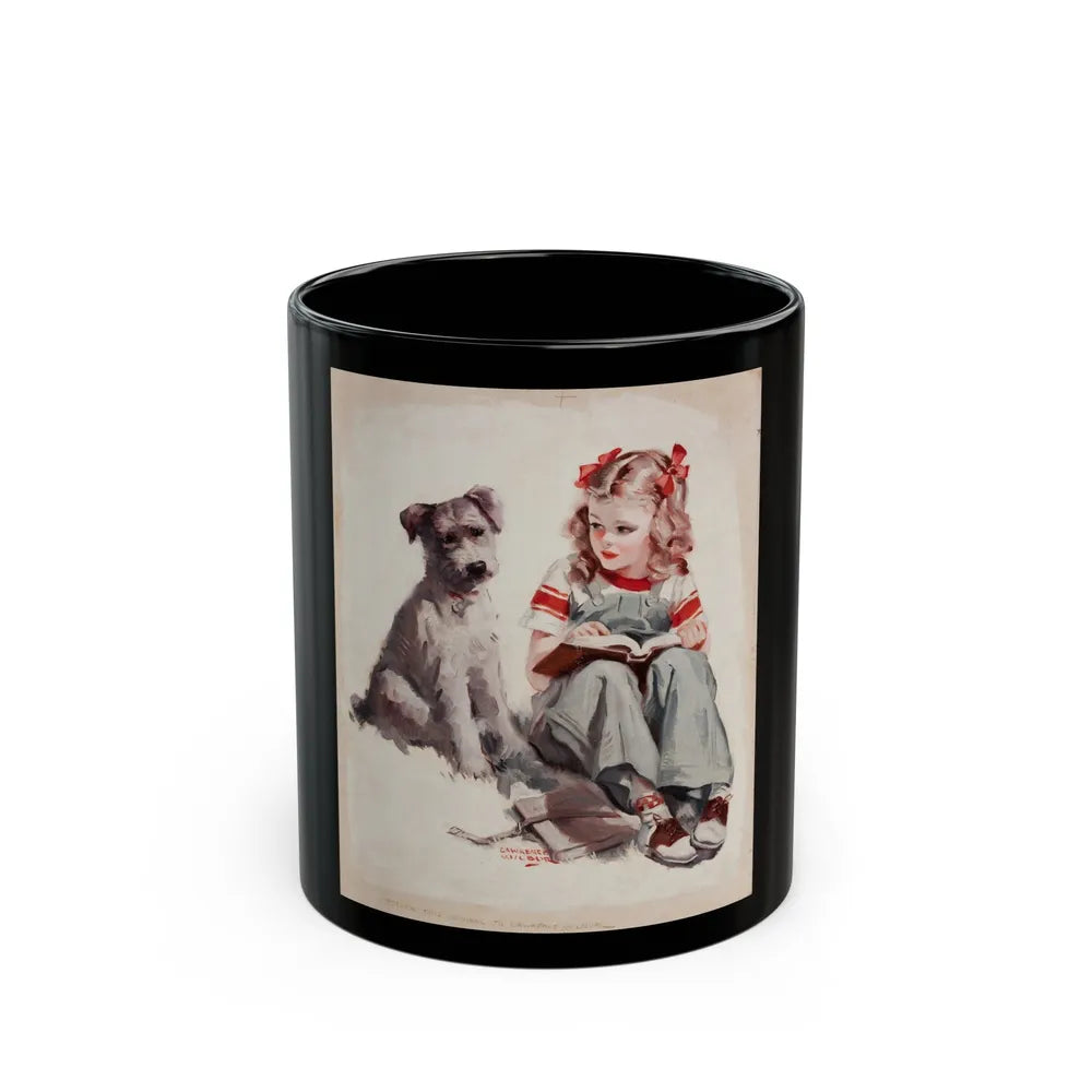 Girl and Terrier, 1939 - Black Coffee Mug-11oz-Go Mug Yourself