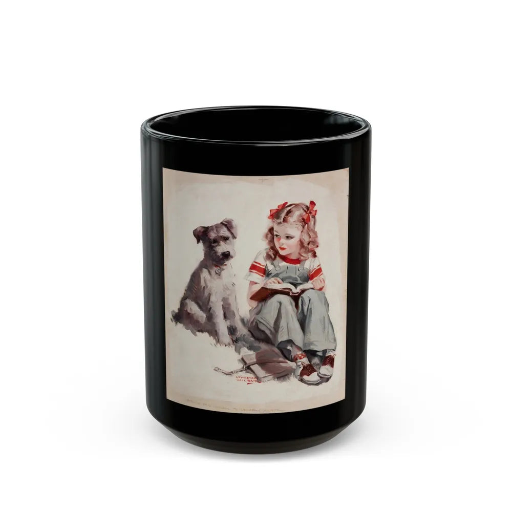 Girl and Terrier, 1939 - Black Coffee Mug-15oz-Go Mug Yourself