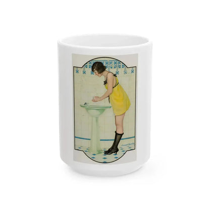 Girl at the Sink - White Coffee Mug 15oz - Go Mug Yourself