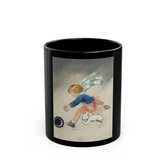 Girl Chasing Hat, Good Housekeeping magazine cover, March 1936 - Black Coffee Mug 11oz - Go Mug Yourself