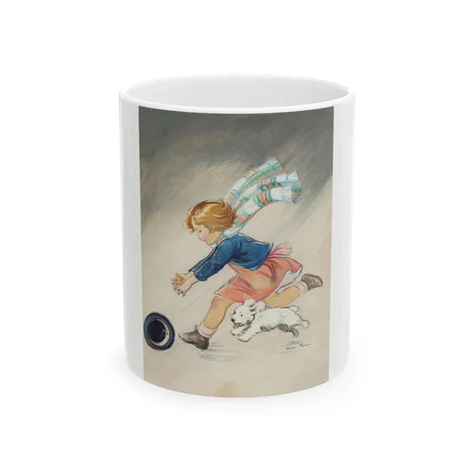 Girl Chasing Hat, Good Housekeeping magazine cover, March 1936 - White Coffee Mug 11oz - Go Mug Yourself