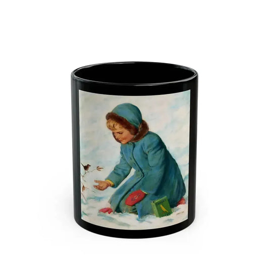 Girl Feeding a Canary, The American Weekly magazine cover, February 21, 1954 - Black Coffee Mug 11oz - Go Mug Yourself