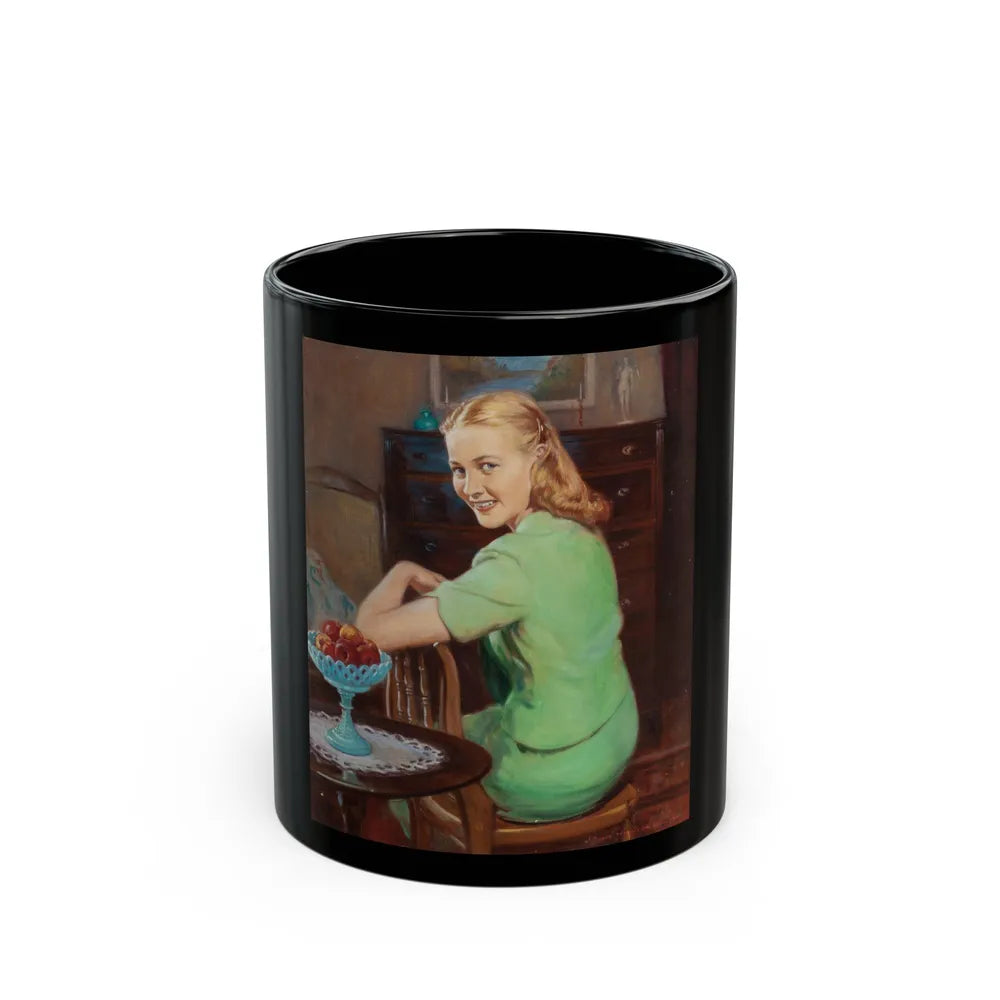 Girl in a Green Dress - Black Coffee Mug-11oz-Go Mug Yourself