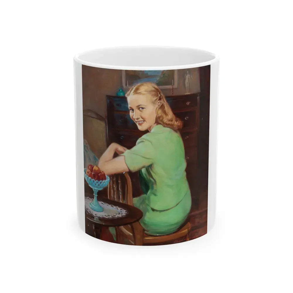 Girl in a Green Dress - White Coffee Mug 11oz - Go Mug Yourself