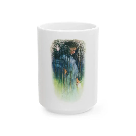 Girl In A Wood by Belinda Brett, Woman's Realm magazine, 1969 - White Coffee Mug 15oz - Go Mug Yourself