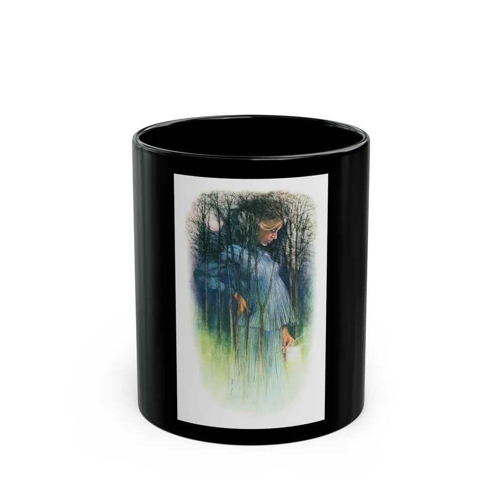 Girl In A Wood by Belinda Brett, Woman's Realm magazine, 1969 - Black Coffee Mug-11oz-Go Mug Yourself