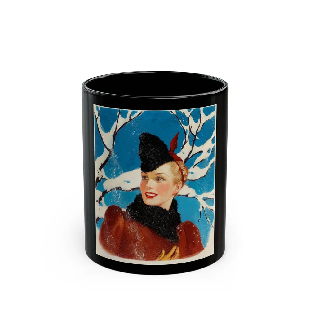 Girl in Winter, American Weekly cover illustration - Black Coffee Mug-11oz-Go Mug Yourself