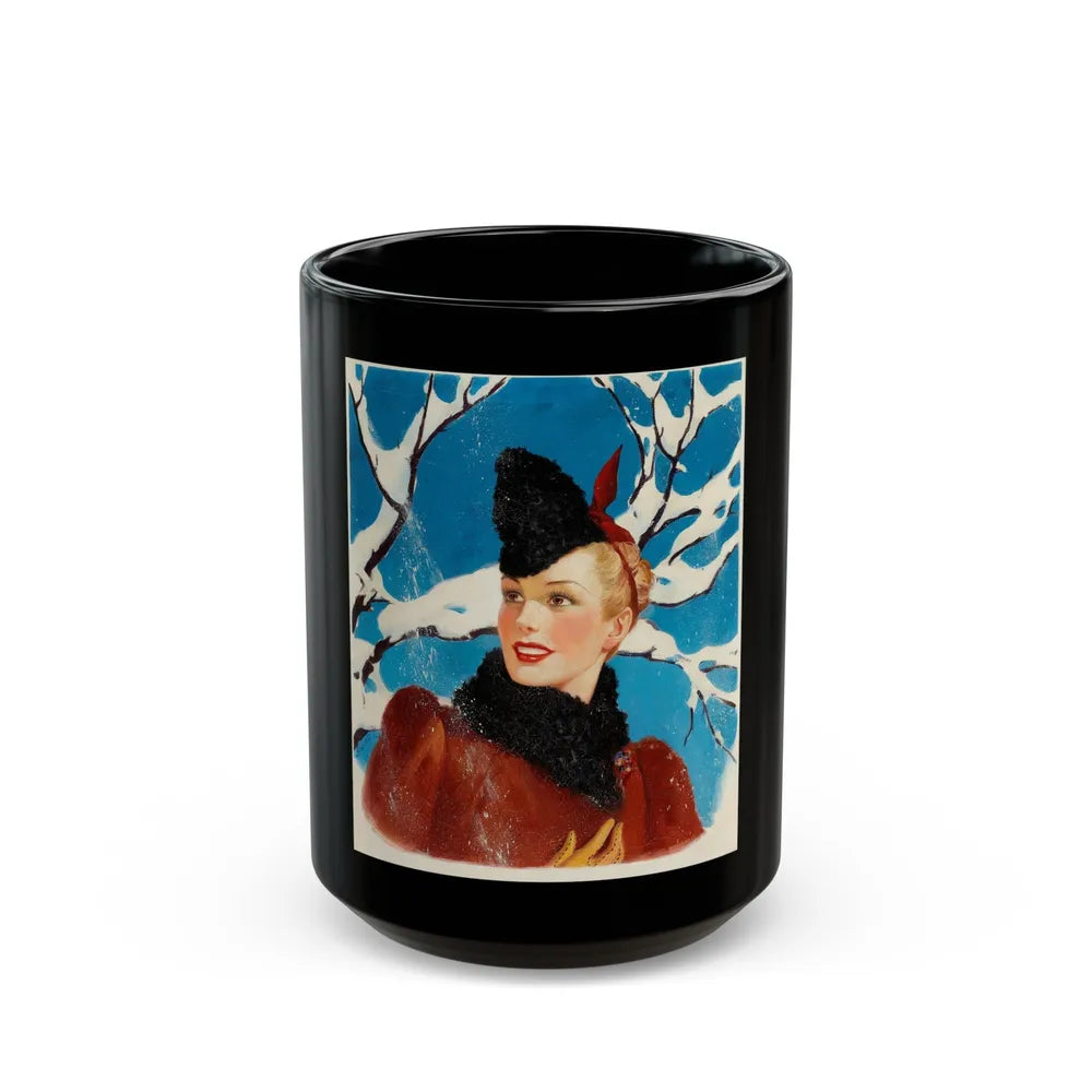 Girl in Winter, American Weekly cover illustration - Black Coffee Mug-15oz-Go Mug Yourself