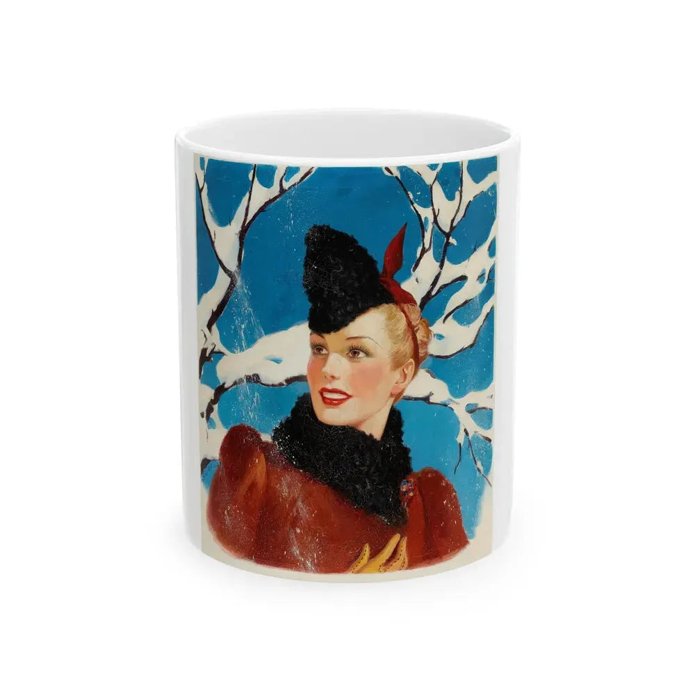 Girl in Winter, American Weekly cover illustration - White Coffee Mug 11oz - Go Mug Yourself
