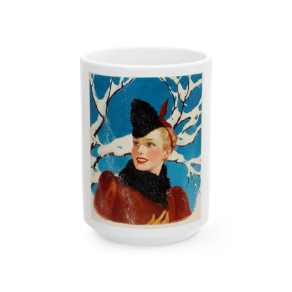 Girl in Winter, American Weekly cover illustration - White Coffee Mug-15oz-Go Mug Yourself