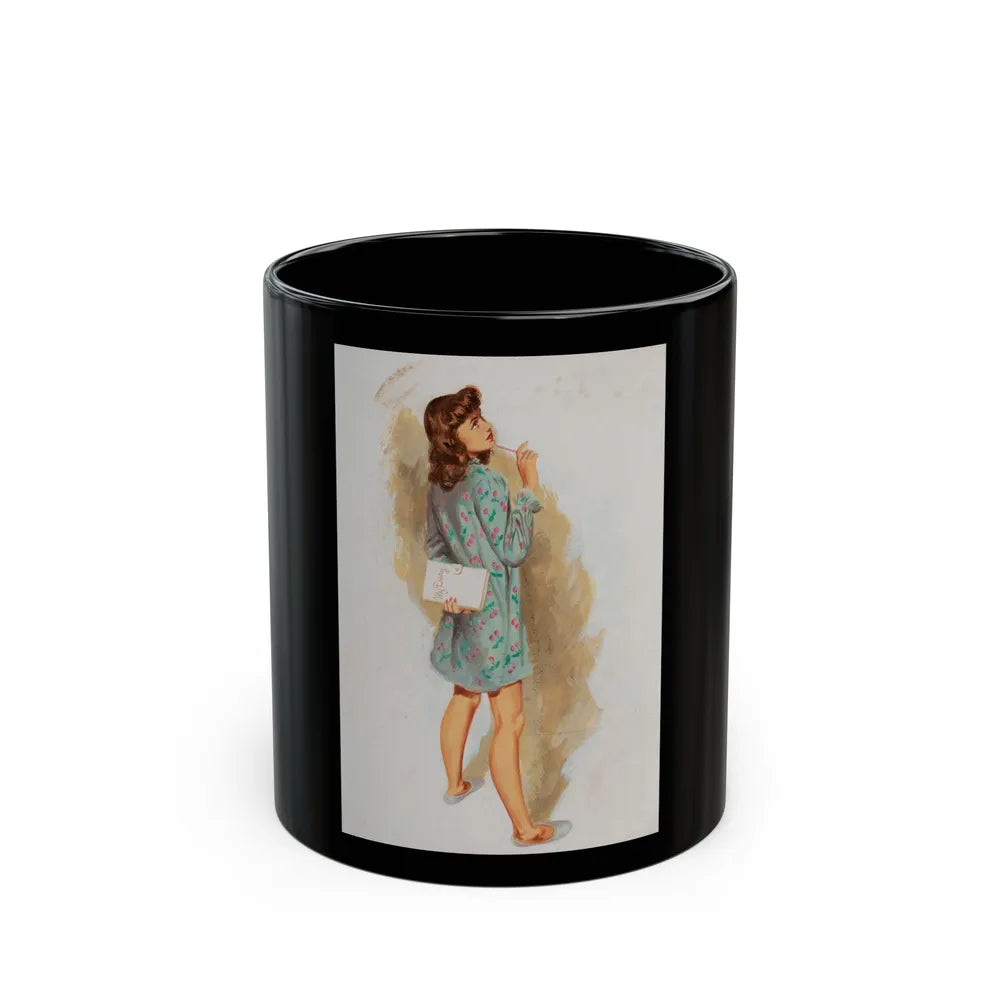 Girl With Diary, Esquire Magazine interior illustration, 1946 - Black Coffee Mug-11oz-Go Mug Yourself