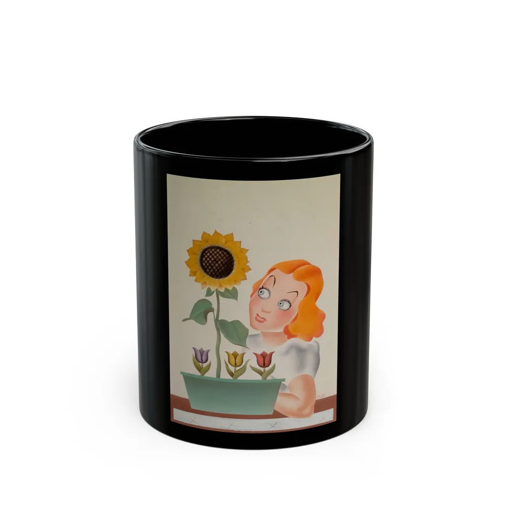 Girl with Flowers, magazine illustration - Black Coffee Mug-11oz-Go Mug Yourself