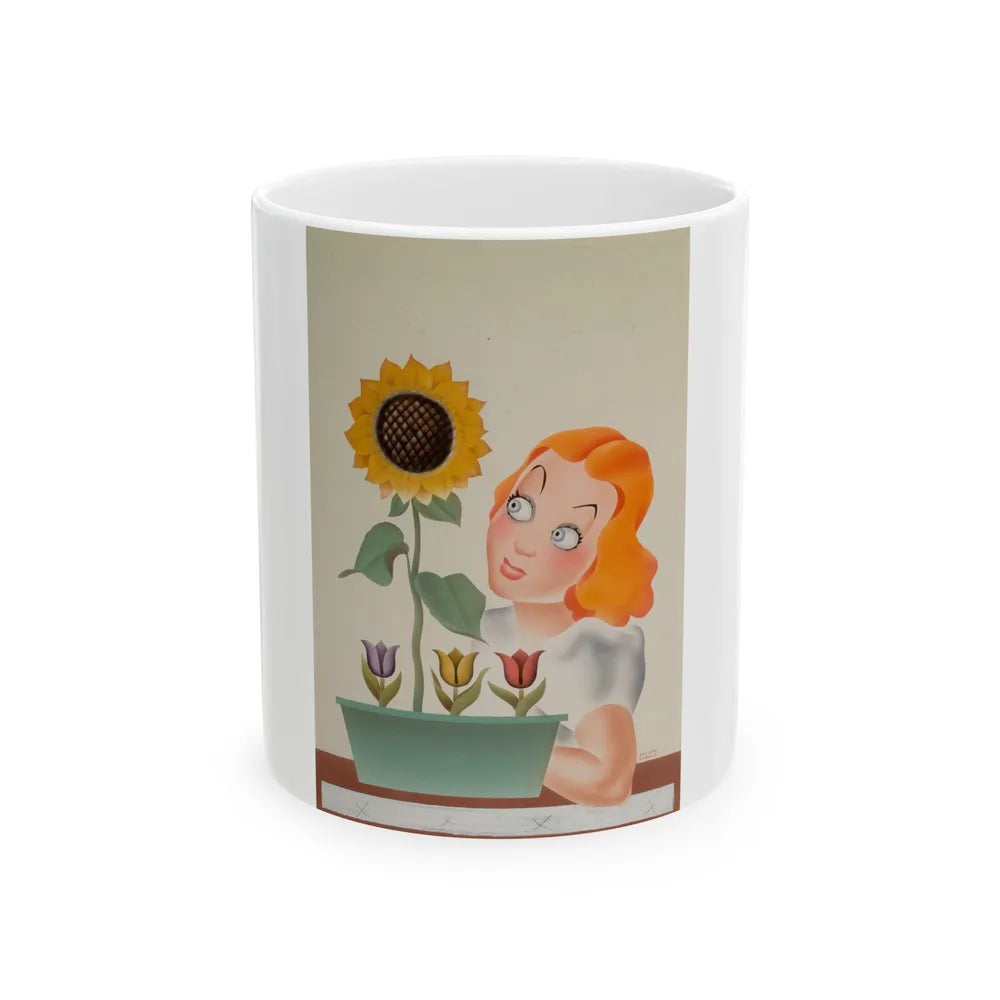 Girl with Flowers, magazine illustration - White Coffee Mug-11oz-Go Mug Yourself