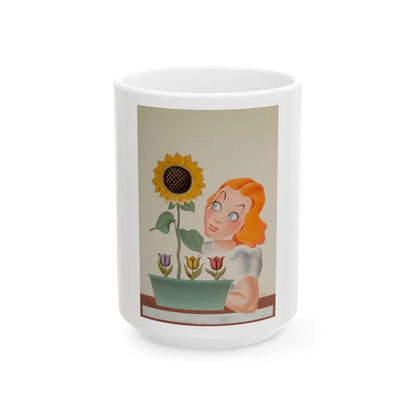 Girl with Flowers, magazine illustration - White Coffee Mug-15oz-Go Mug Yourself