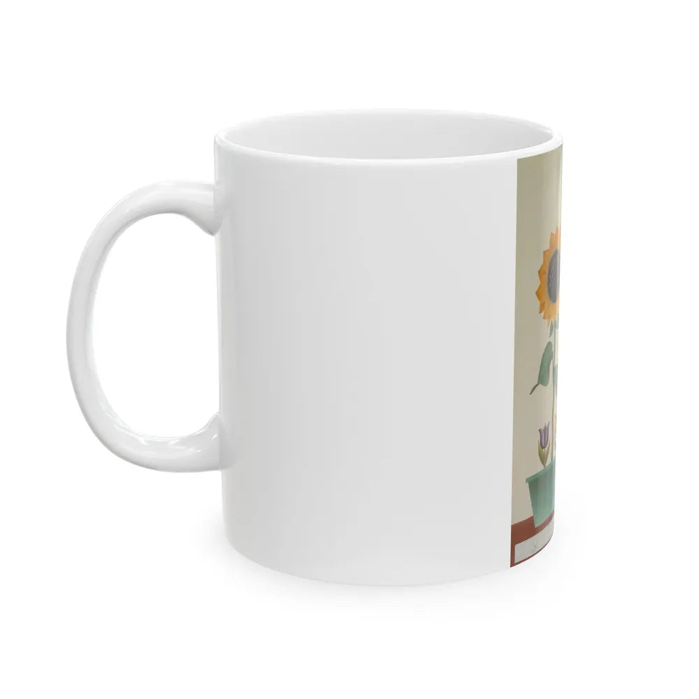 Girl with Flowers, magazine illustration - White Coffee Mug-Go Mug Yourself