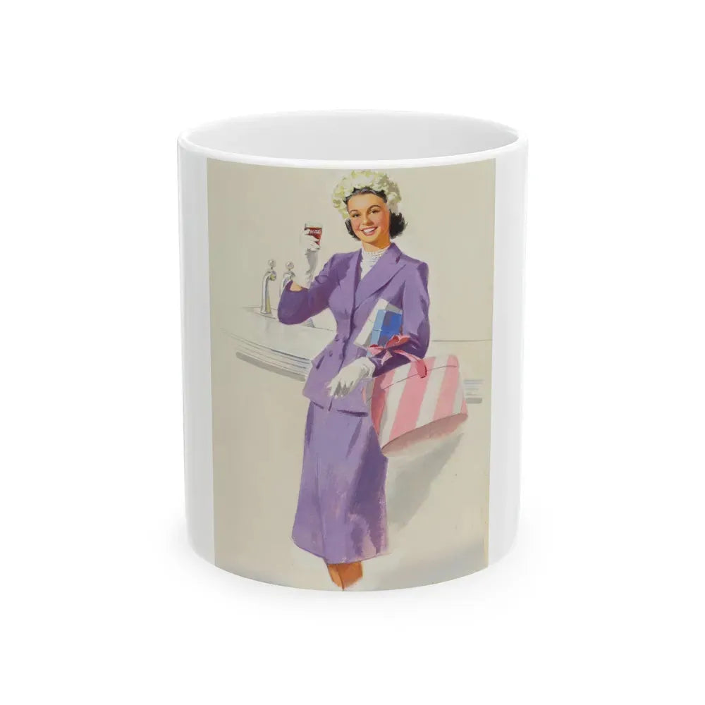 Girl with Hat Box, Coca-Cola advertisement - White Coffee Mug 11oz - Go Mug Yourself