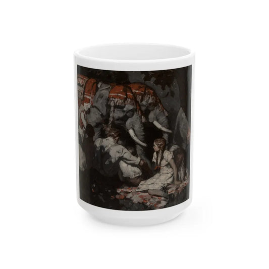 Girl with Seated Elephants - White Coffee Mug-15oz-Go Mug Yourself