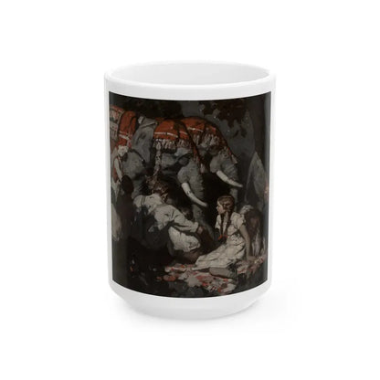 Girl with Seated Elephants - White Coffee Mug 15oz - Go Mug Yourself