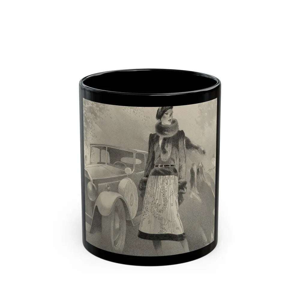 Girl with Vintage Car advertisement - Black Coffee Mug-11oz-Go Mug Yourself