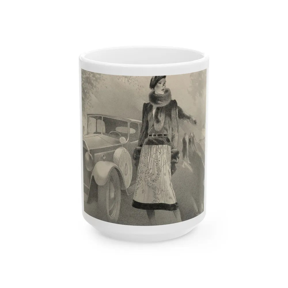 Girl with Vintage Car advertisement - White Coffee Mug-15oz-Go Mug Yourself