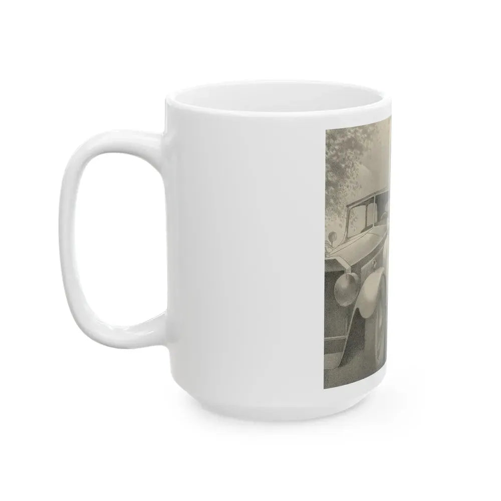 Girl with Vintage Car advertisement - White Coffee Mug - Go Mug Yourself