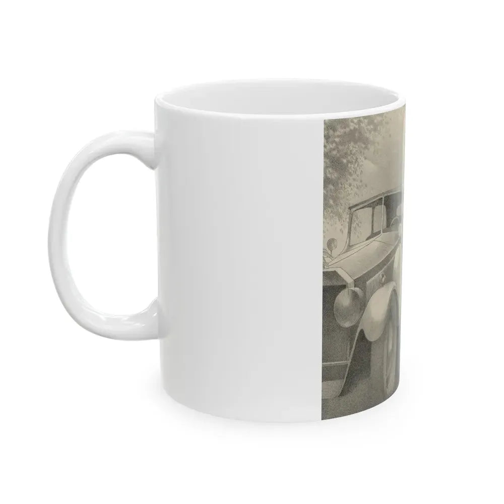 Girl with Vintage Car advertisement - White Coffee Mug - Go Mug Yourself
