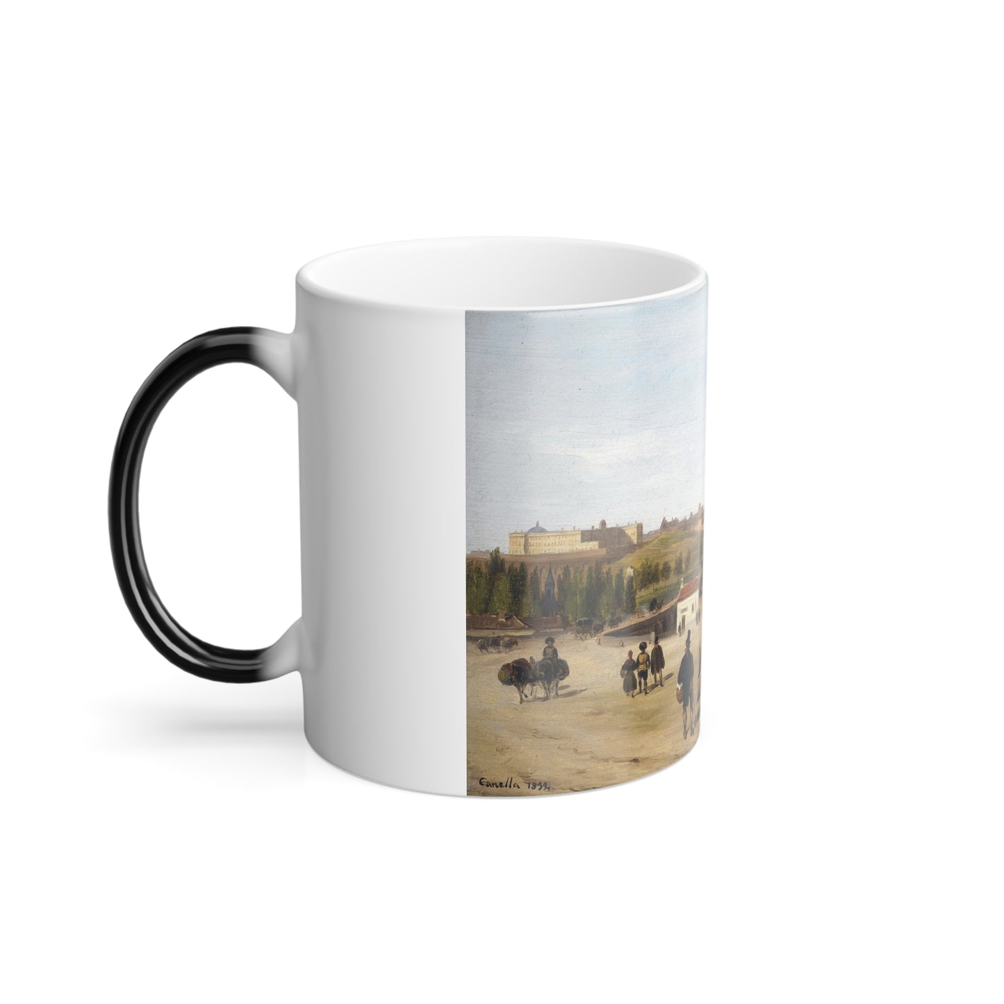 Giuseppe Canella (1788-1847) View of the Palacio Real and San Francisco El Grande, Madrid - Oil on Paper-0 - Color Changing Mug 11oz-Go Mug Yourself